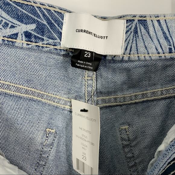 Current/Elliot The Stiletto Jean Wily Blue Palm Print Size 23 - Picture 6 of 7